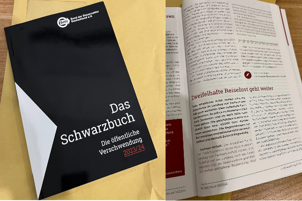 Schwarzbuch Titelseite und Artikel zu den Reisen des Landtages