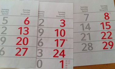 Kalender mit Sonntagen