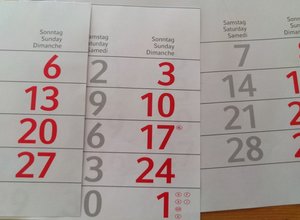 Kalender mit Sonntagen