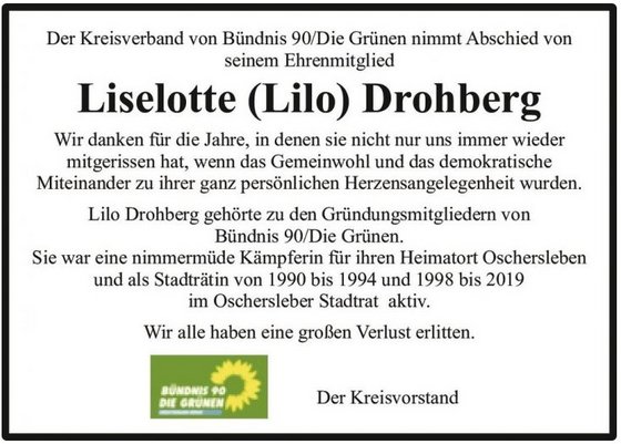 Nachruf Lilo Drohberg