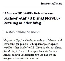 Screenshot Artikel Süddeutsche zur Finanzspritze für die NordLB.