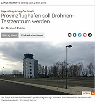 Screenshot Artikel Deutschlandfunk zum Ausbau Flughafen Cochstedt zum Flughafen Cochstedt.