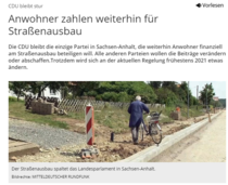 Screenshot Artikel MDR CDU bleibt stur - Straßenausbaubeiträge bleiben