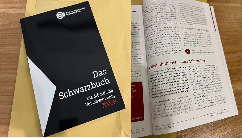 Schwarzbuch Titelseite und Artikel zu den Reisen des Landtages Schwarzbuch Titelseite und Artikel zu den Reisen des Landtages