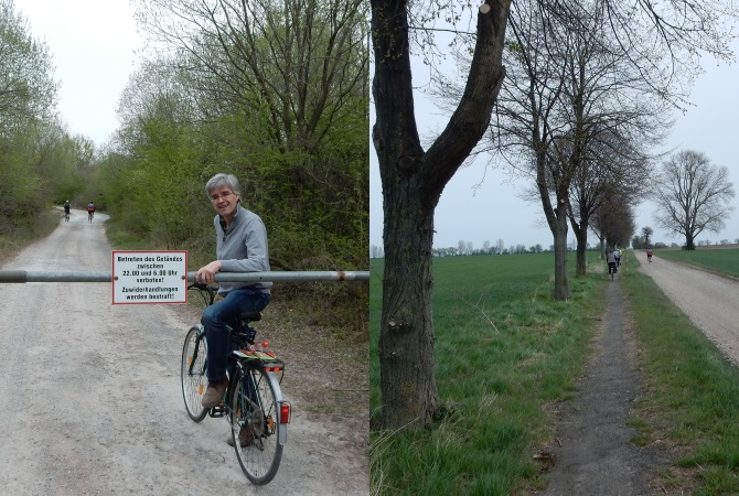 Links: Olaf Meister an der Schranke zum Abenteuerspielplatz. Rechts: Radweg zwischen Neu Königsaue und der B 180. Links: Olaf Meister an der Schranke zum Abenteuerspielplatz. Rechts: Radweg zwischen Neu Königsaue und der B 180.