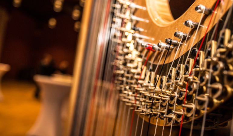 Oberteil einer Harfe.