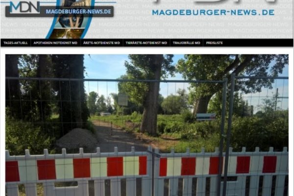 Screenshot vom Artikel aus den Magdeburger News zu den Bauarbeiten am Elberadweg in Fermersleben, mit einem Foto von der Baustelle.