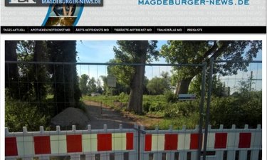 Screenshot vom Artikel aus den Magdeburger News zu den Bauarbeiten am Elberadweg in Fermersleben, mit einem Foto von der Baustelle.