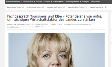 Screenshot Artikel zum Fachgespräch Elbe der bündnisgrünen Landtagsfraktion vom Bundeswirtschaftsportal.