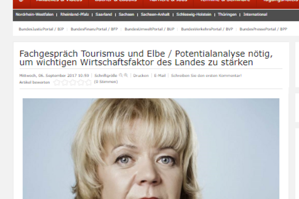 Screenshot Artikel zum Fachgespräch Elbe der bündnisgrünen Landtagsfraktion vom Bundeswirtschaftsportal.