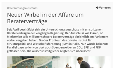 Screenshot Artikel mdr-Sachsen-Anhalt zum 15. PUA Beraterverträge.