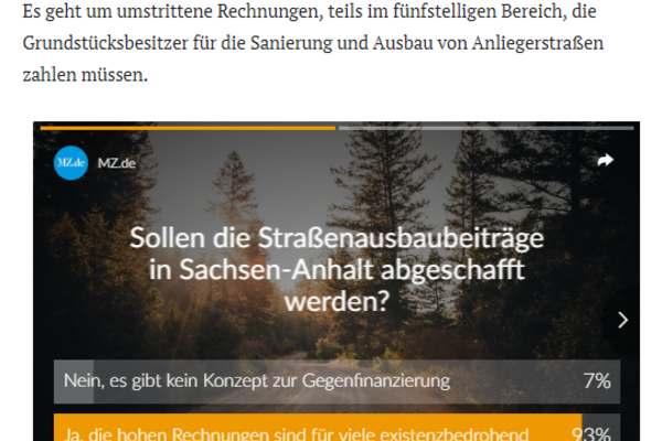 Screenshot Artikel zur Landtagsdebatte um die Straßenausbaubeiträge.