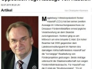 Screenshot Artikel Volksstimme Haseloff vor 13. PUA.