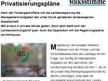 Screenshot (geändert) Volksstimme-Artikel zur Vergabe des IBG-Managements.