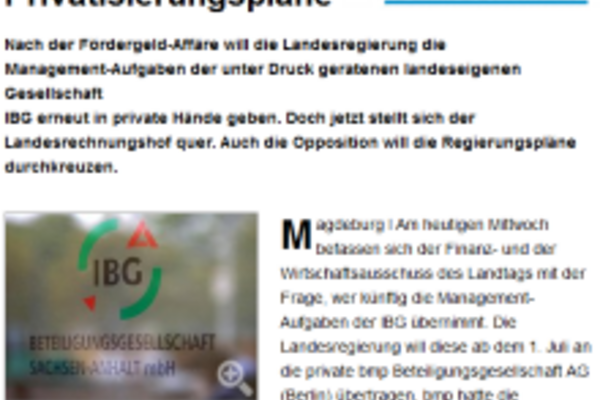 Screenshot (geändert) Volksstimme-Artikel zur Vergabe des IBG-Managements.