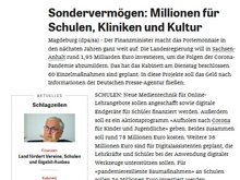 Screenshot Artikel aus Die Zeit zum Nachtragshaushalt der Landesregierung.
