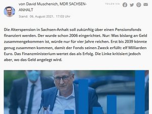 Screenshot MDR Artikel zum Stand der Pensionskasse des Landes Sachsen-Anhalt.