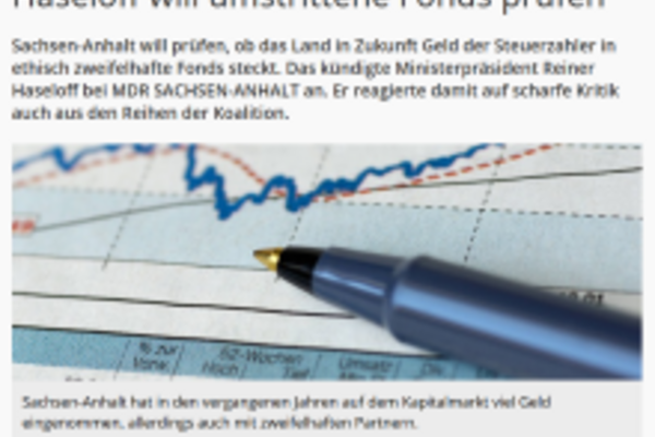 Screenshot Artikel MDR Sachsen-Anhalt Haseloff will umstrittene Fonds prüfen