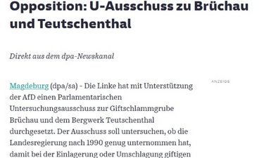 Screenshot Artikel Süddeutsche zum Untersuchungsausschuss Brüchau und Teutschenthal.