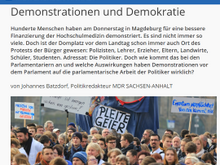 Screenshot Artikel MDR Sachsen-Anhalt zum Thema Demokratie und Demos.