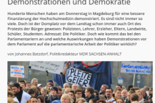 Screenshot Artikel MDR Sachsen-Anhalt zum Thema Demokratie und Demos.