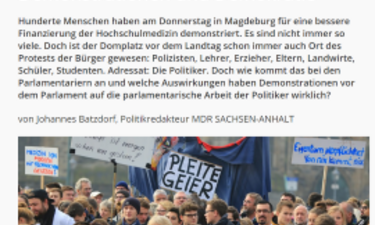 Screenshot Artikel MDR Sachsen-Anhalt zum Thema Demokratie und Demos.