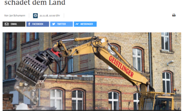 Screenshot Artikel zu den Probleme beim Bau- und Liegenschaftsmanagement (BLSA) des Landes Sachsen-Anhalt.