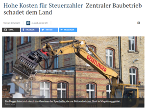 Screenshot Artikel zu den Probleme beim Bau- und Liegenschaftsmanagement (BLSA) des Landes Sachsen-Anhalt.