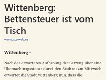 Screenshot Artikelanfang Mitteldeutsche Zeitung Wittenberg zur Abschaffung der Bettensteuern.