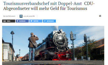 Screenshot Artikel MZ zu den Haushaltsberatungen im Bereich Tourismus.