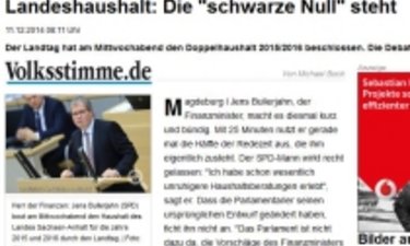 Screenshot Artikel Volksstimme - Landtagsdebatte Haushalt.