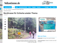 Screenshot Artikel Volksstimme zum Bau der Nordtrasse in Schierke.
