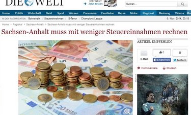 Screenshot Artikel aus der WELT zum Thema Kommunalfinanzen Sachsen-Anhalt.
