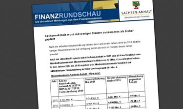Pressemitteilung von Finanzminister Bullerjahn zur Steuerschätzung.