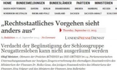 Screenshot Artikel landespressedienst.de zur Fehlenden Rechtsstaatlichkeit des Steuererlasses für die Schlossgruppe.