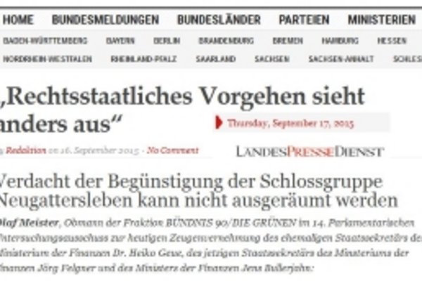 Screenshot Artikel landespressedienst.de zur Fehlenden Rechtsstaatlichkeit des Steuererlasses für die Schlossgruppe.