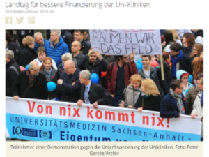 Screenshot Artikel zur Landtagsdebatte Finanzierung der Unikliniken.