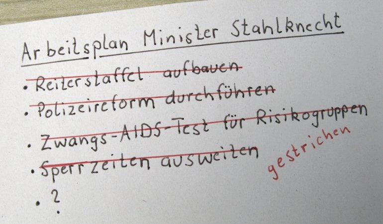 Fiktiver Arbeitsplan von Minister Stahlknecht mit seinen gescheiterten Vorhaben.