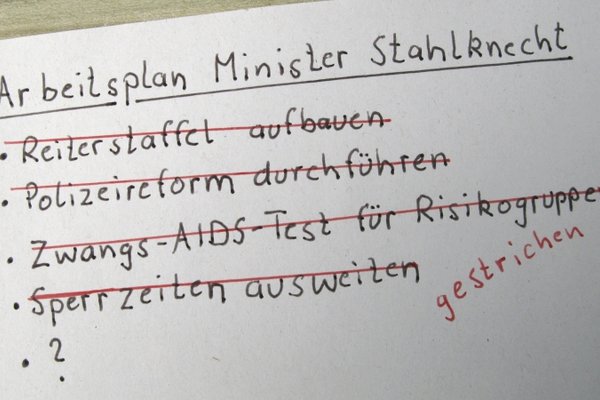 Fiktiver Arbeitsplan von Minister Stahlknecht mit seinen gescheiterten Vorhaben.