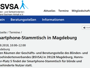 Foto vom Artikel vom über den Smartphone-Stammtisch auf der Seite des BSVSA.