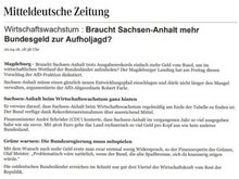 Artikel MZ zur Landtagsdebatte zu mehr Geld vom Bund.