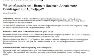 Artikel MZ zur Landtagsdebatte zu mehr Geld vom Bund.