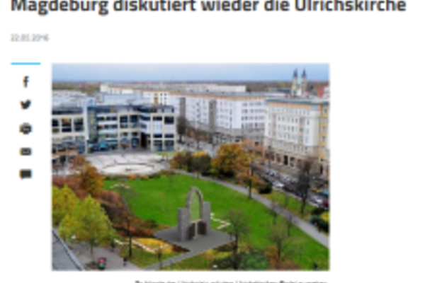 Screenshot Artikel Volksstimme zum Aufbau eines Portals der Ulrichkirche.
