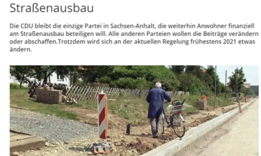 Screenshot Artikel MDR CDU bleibt stur - Straßenausbaubeiträge bleiben
