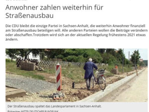 Screenshot Artikel MDR CDU bleibt stur - Straßenausbaubeiträge bleiben