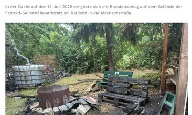 Screenshot vom Blog auf der Seite von SoliRadisch über den Brandanschlag.