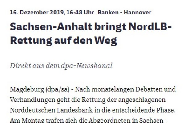 Screenshot Artikel Süddeutsche zur Finanzspritze für die NordLB.