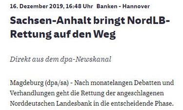 Screenshot Artikel Süddeutsche zur Finanzspritze für die NordLB.