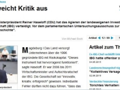 Screenshot volksstimme.de Artikel Haseloff vor IBG Untersuchungsausschuss.