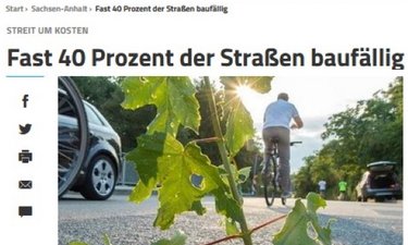 Screenshot Artikel Volksstimme zum Straßenzustand und Straßenausbaubeiträge.